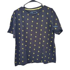 Denim & Flower Men's Black & Yellow Palm Tree Tropical Print T-Shirt Size Large